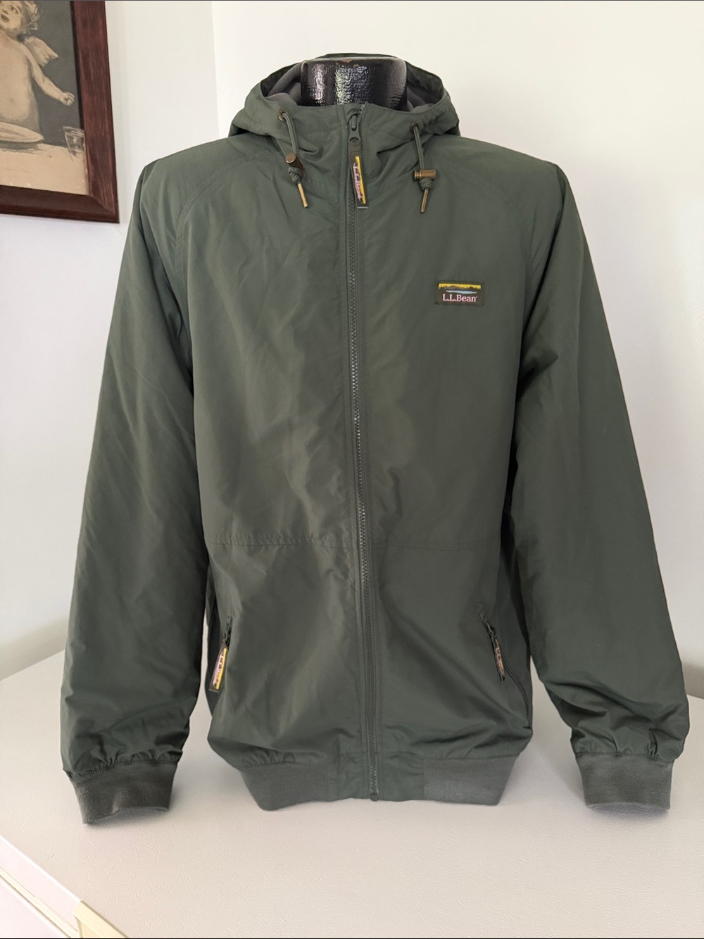L.L. Bean Olive Green Hooded Winter Warm up fleece lined Bomber Jacket L Tall